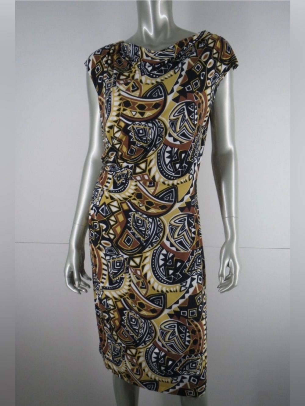 Lafayette 148 New York Abstract Tribal Print Boatneck Midi Dress Sz XL